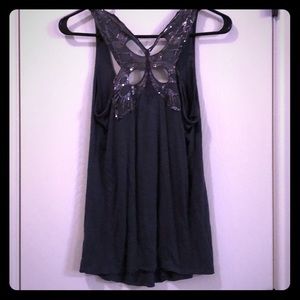 Butterfly sequined back tank top